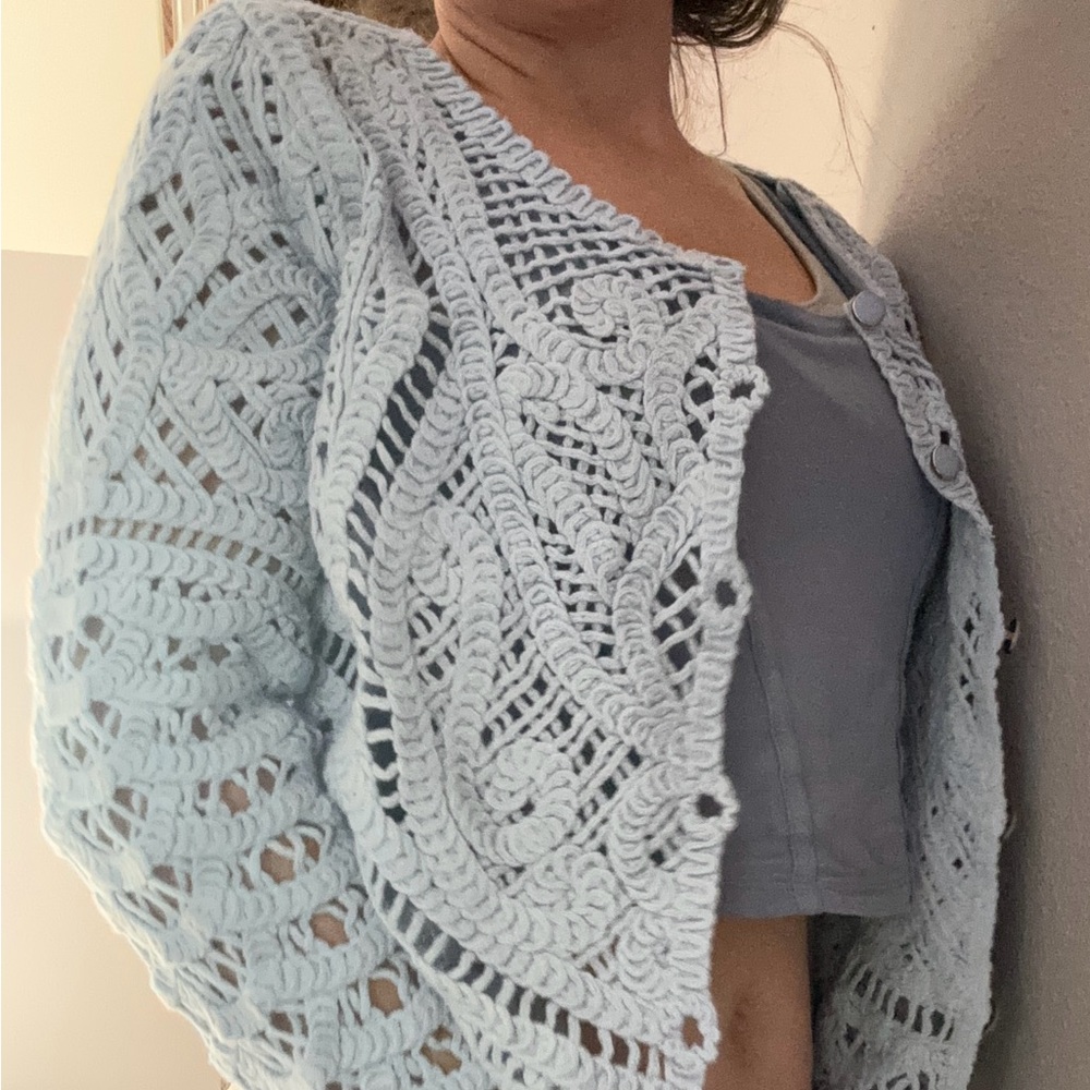 Ultra Pink Light Blue Knit Cardigan jacket